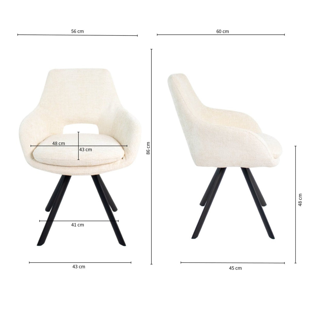 Chaise de salle à manger Chenille Crème Confort Moderne | LUNA - Designix