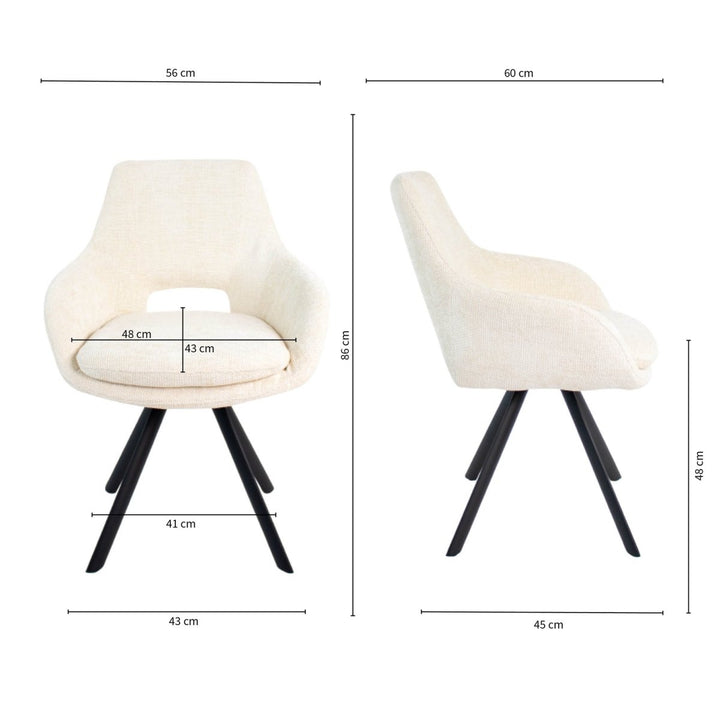 Chaise de salle à manger Chenille Crème Confort Moderne | LUNA - Designix