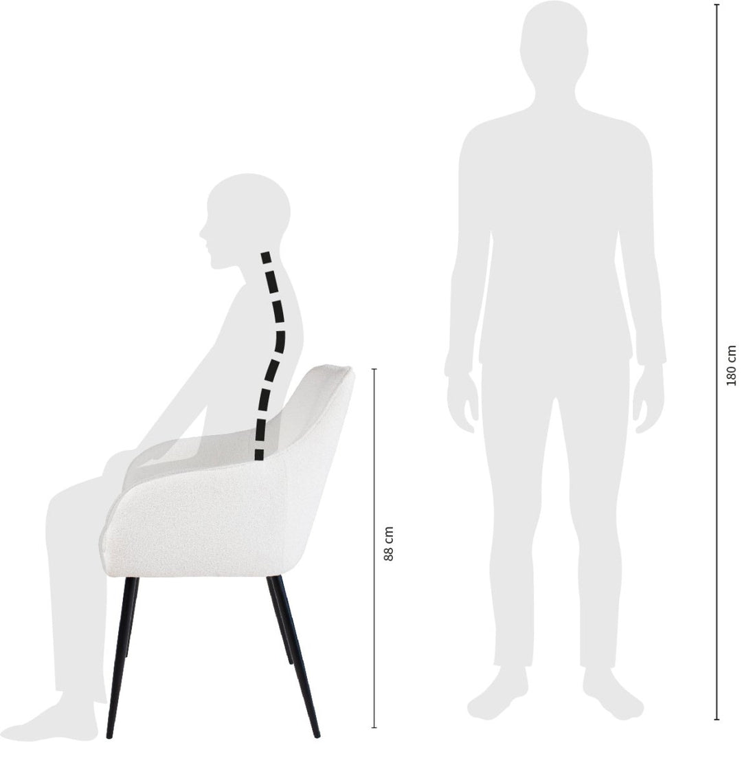 Chaise De Salle À Manger Confort Avec Accoudoirs Bouclé Blanc | NOVA - Designix