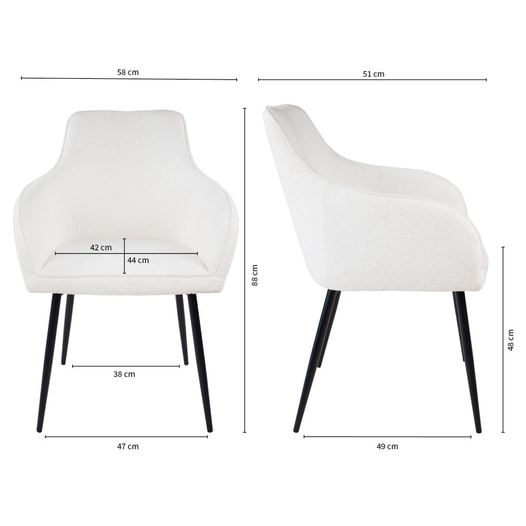 Chaise De Salle À Manger Confort Avec Accoudoirs Bouclé Blanc | NOVA - Designix