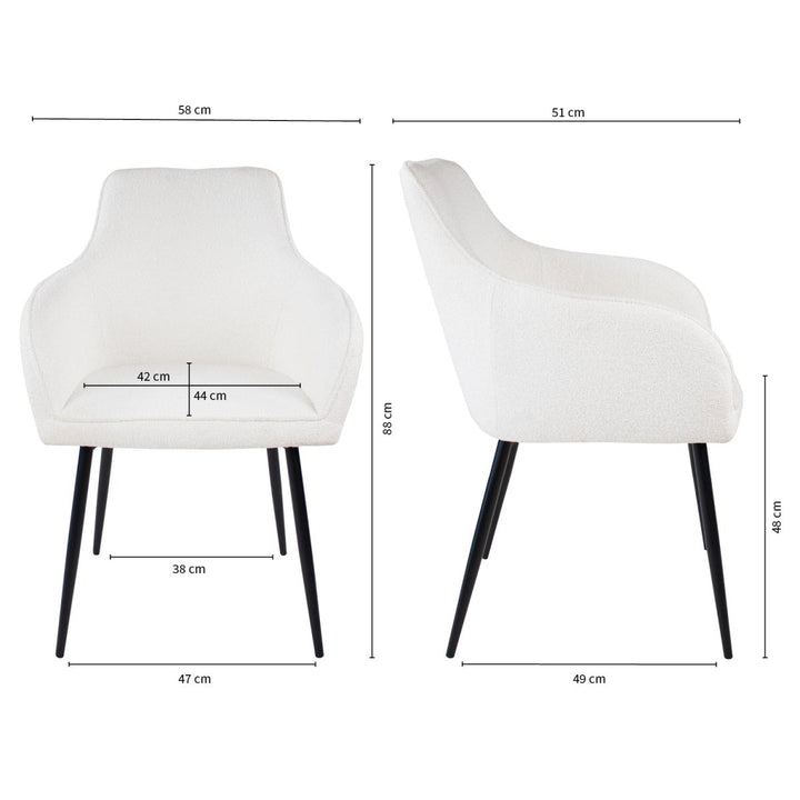 Chaise De Salle À Manger Confort Avec Accoudoirs Bouclé Blanc | NOVA - Designix