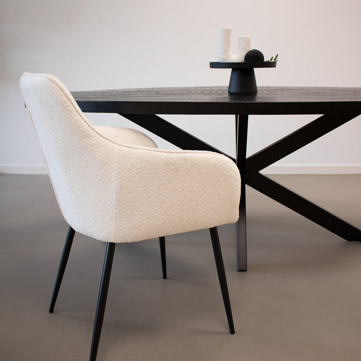 Chaise De Salle À Manger Confort Avec Accoudoirs Bouclé Blanc | NOVA - Designix