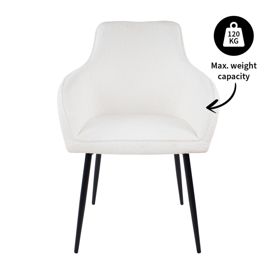 Chaise De Salle À Manger Confort Avec Accoudoirs Bouclé Blanc | NOVA - Designix