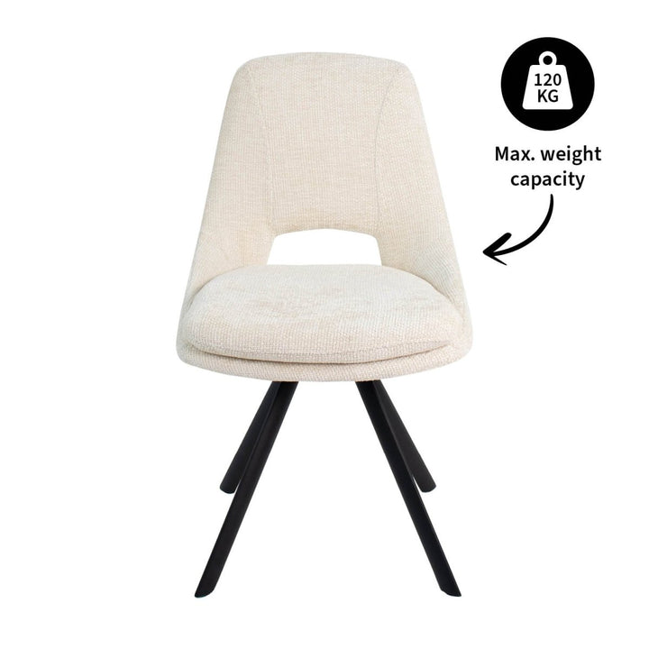 Chaise de salle à manger contemporaine en velours Chenille crème | NOVA - Designix