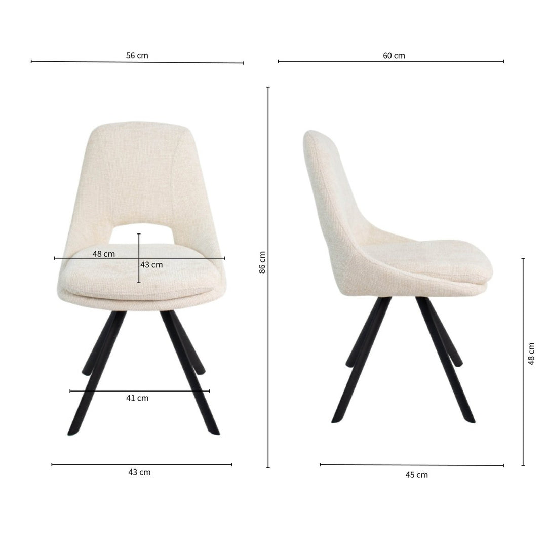 Chaise de salle à manger contemporaine en velours Chenille crème | NOVA - Designix