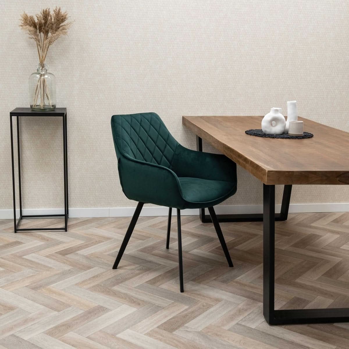 Chaise De Salle À Manger Velours Vert Foncé | VELA - Designix