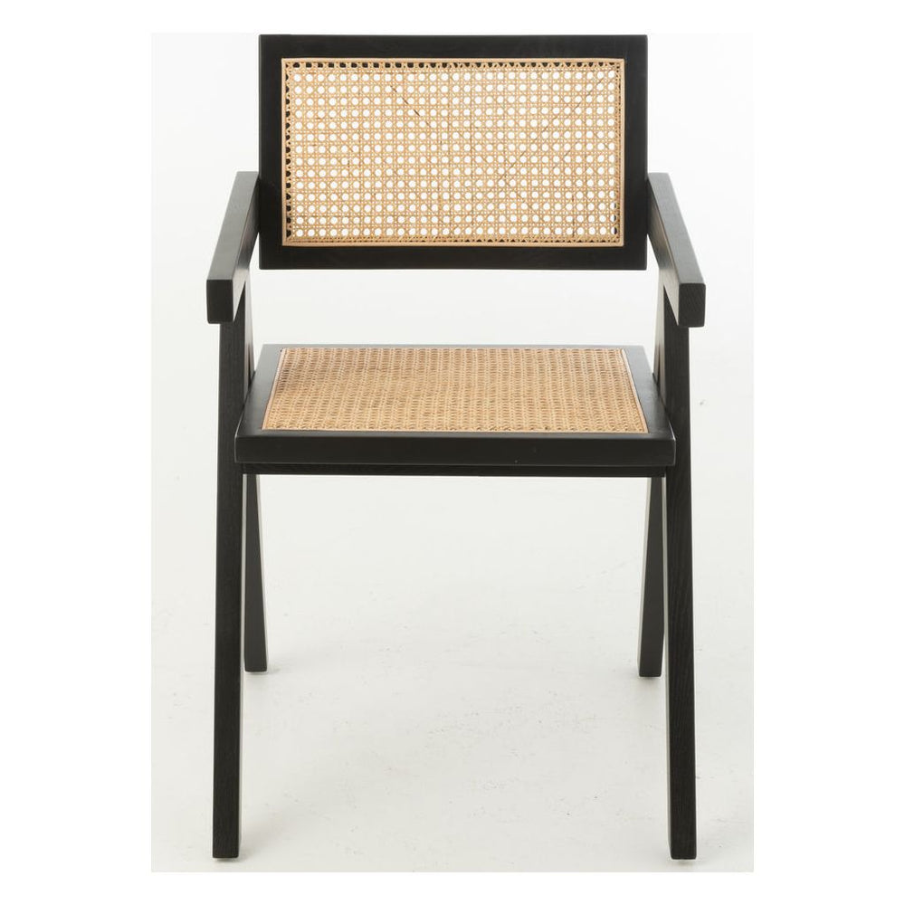 Chaise Grille Bois et Rotin Noir | Rina - Designix Chaises