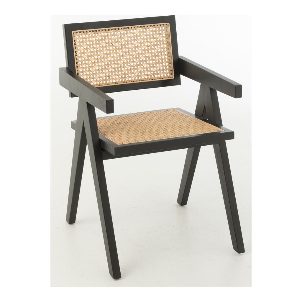 Chaise Grille Bois et Rotin Noir | Rina - Designix Chaises