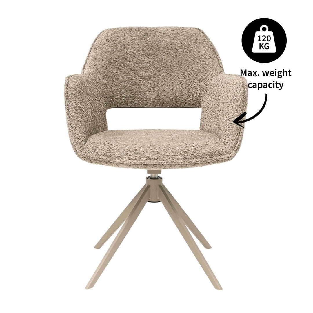 Chaise Pivotante Beige Tissu Bouclé Accoudoirs Fins Ouverture Dossier | NOVA - Designix