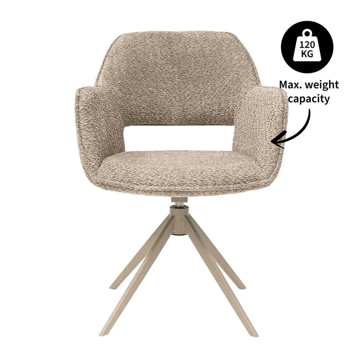 Chaise Pivotante Beige Tissu Bouclé Accoudoirs Fins Ouverture Dossier | NOVA - Designix