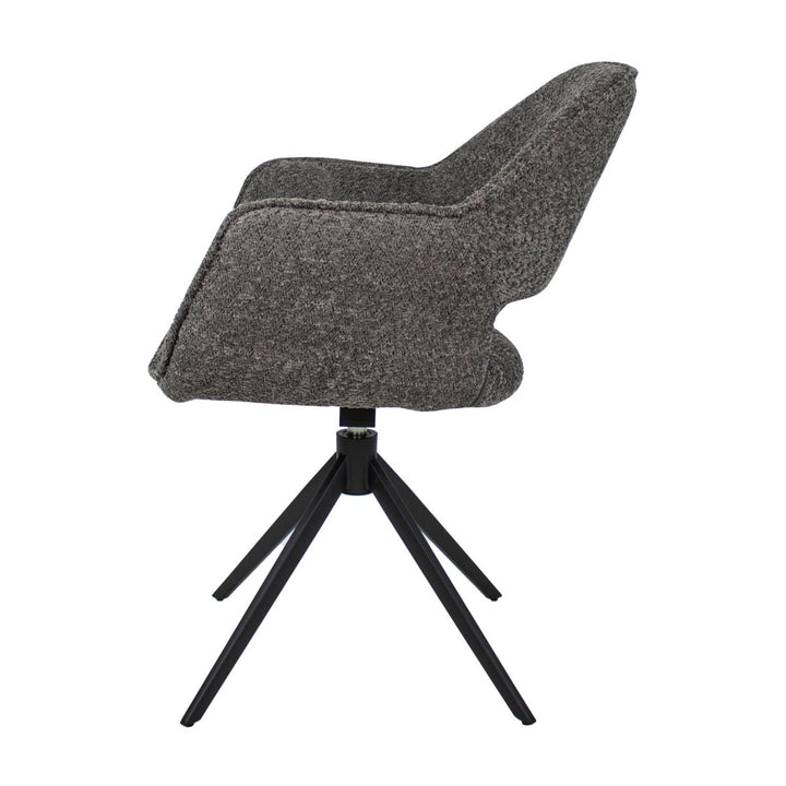 Chaise pivotante en bouclé gris foncé et base métal | LUMA - Designix