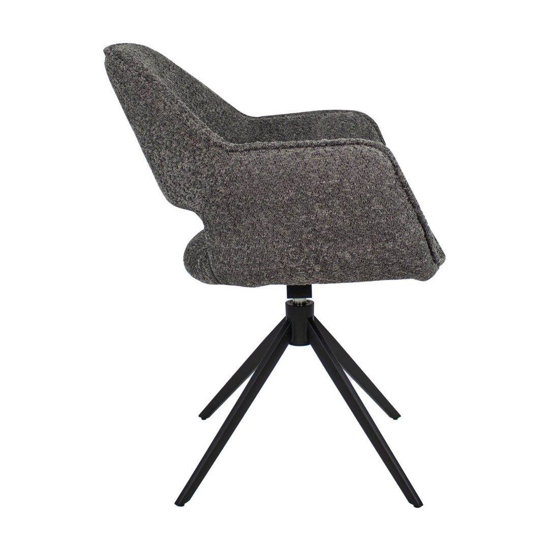 Chaise pivotante en bouclé gris foncé et base métal | LUMA - Designix