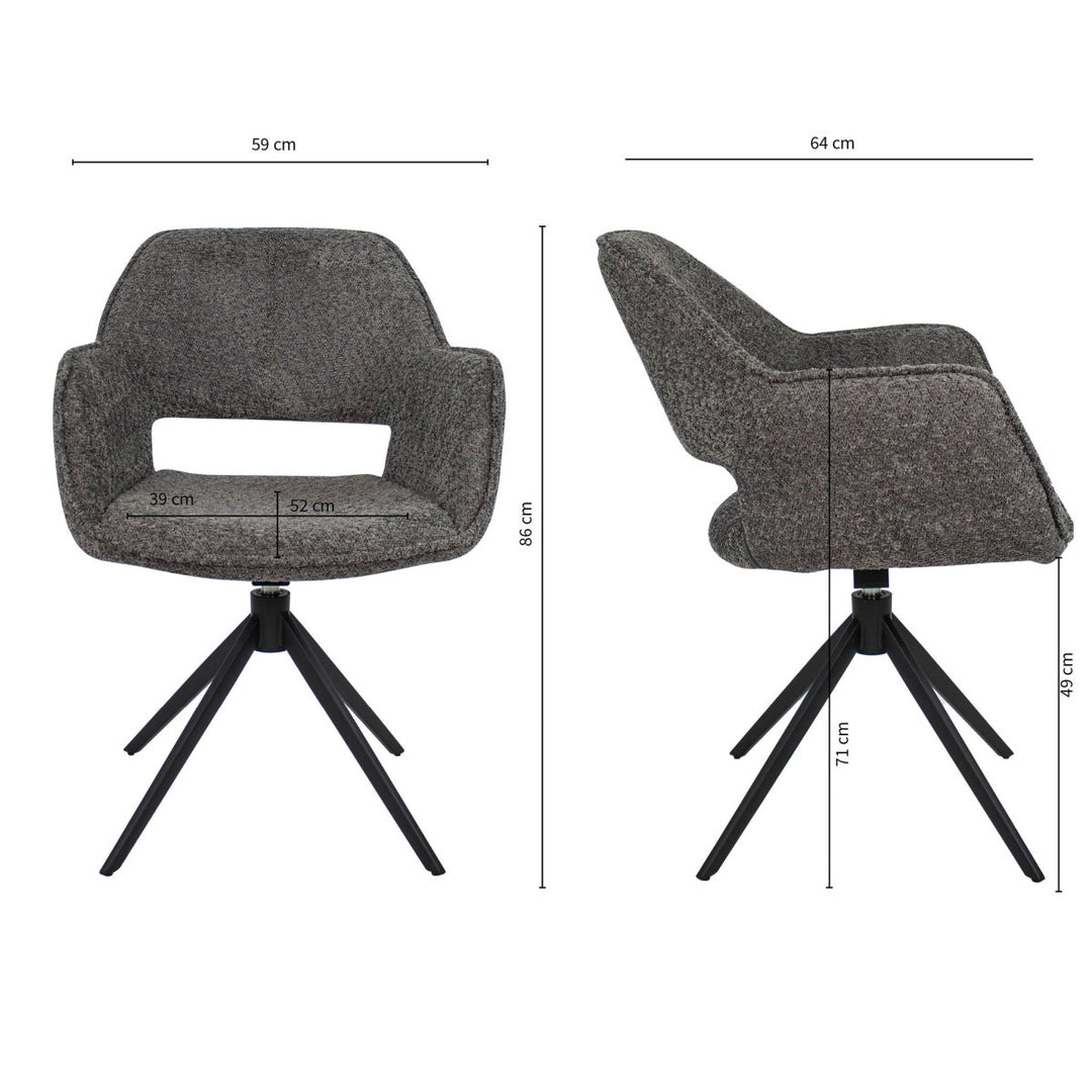 Chaise pivotante en bouclé gris foncé et base métal | LUMA - Designix