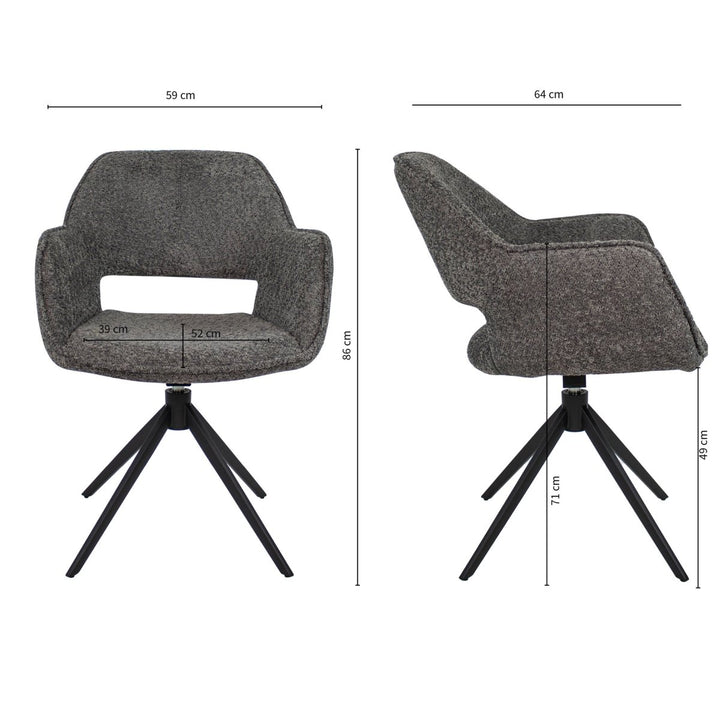 Chaise pivotante en bouclé gris foncé et base métal | LUMA - Designix