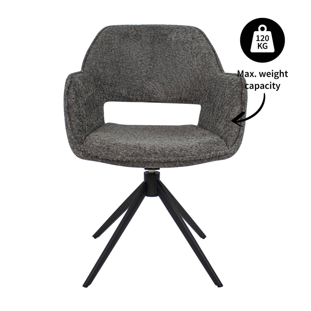Chaise pivotante en bouclé gris foncé et base métal | LUMA - Designix