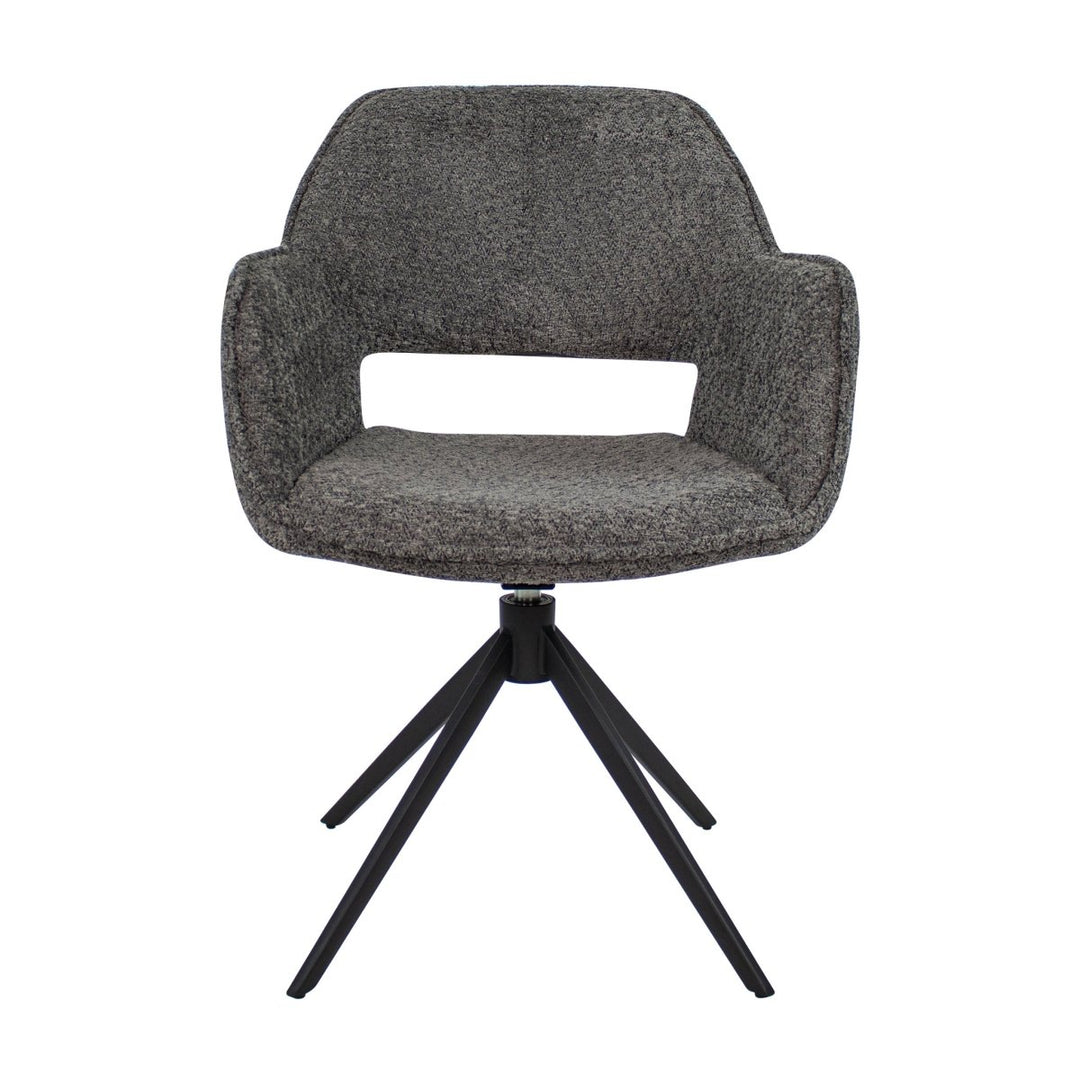 Chaise pivotante en bouclé gris foncé et base métal | LUMA - Designix