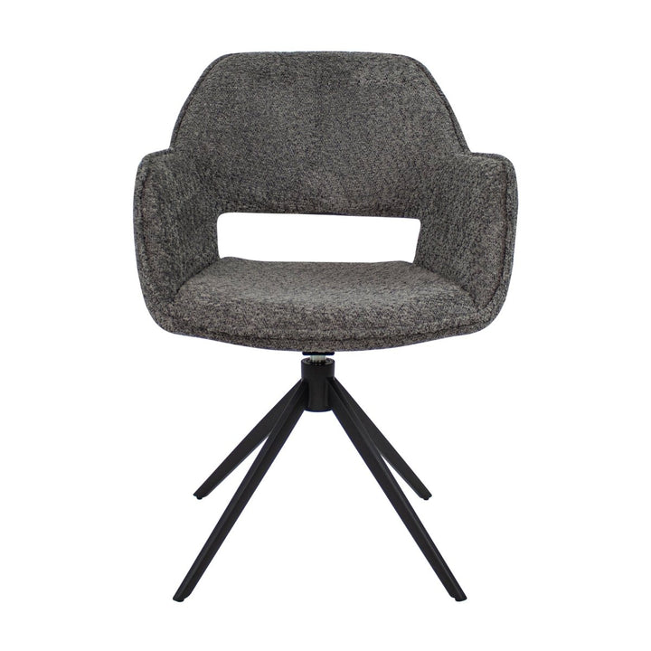 Chaise pivotante en bouclé gris foncé et base métal | LUMA - Designix