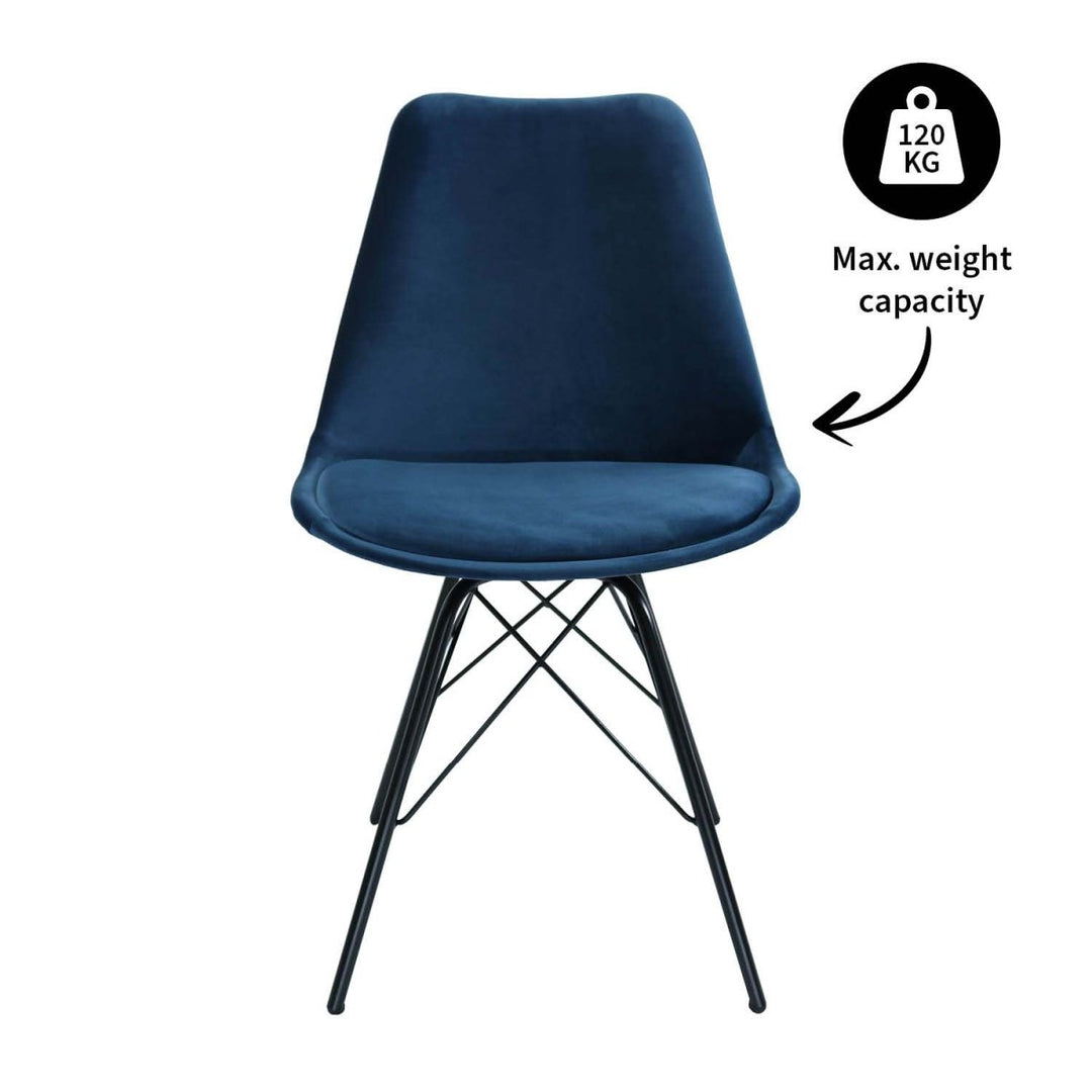 Chaise Velours Bleu Foncé Confort Moderne pour Salle à Manger | LUMI - Designix