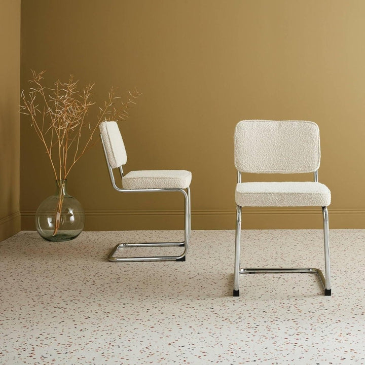 Chaises Cantilever Bouclette Blanc | Zen - Designix Chaises