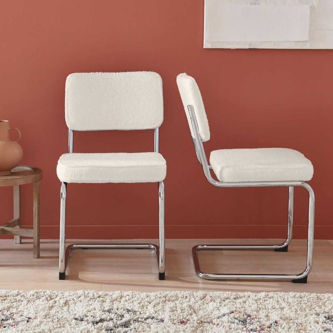 Chaises Cantilever Bouclettes Crème | Linge