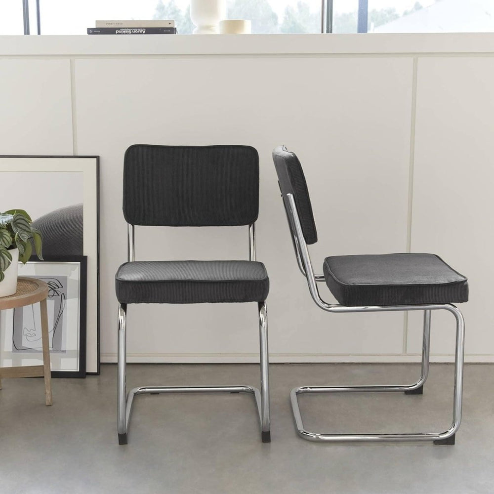 Chaises Cantilever Velours Gris | Bluff - Designix Chaises