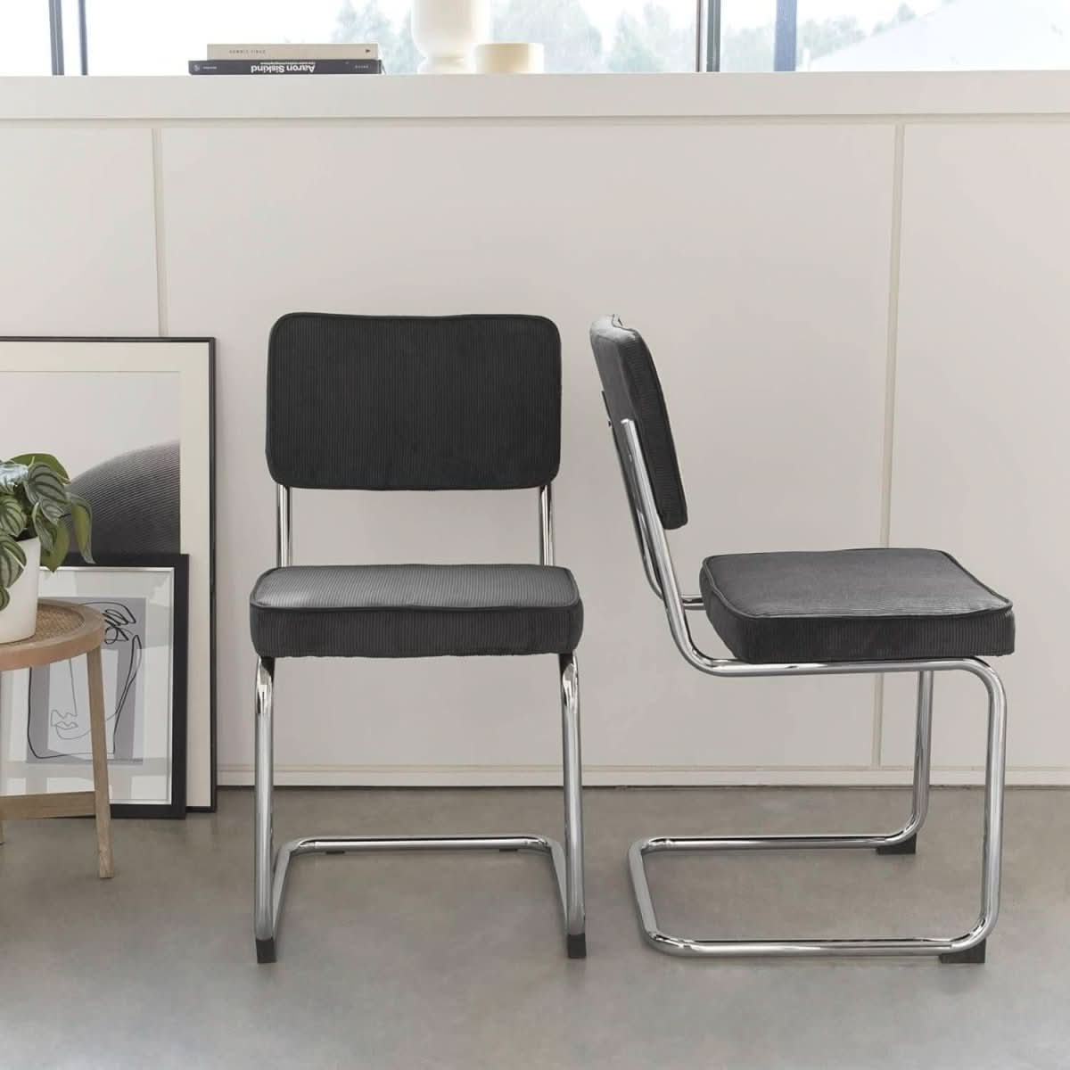 Chaises Cantilever Velours Gris | Bluff - Designix Chaises