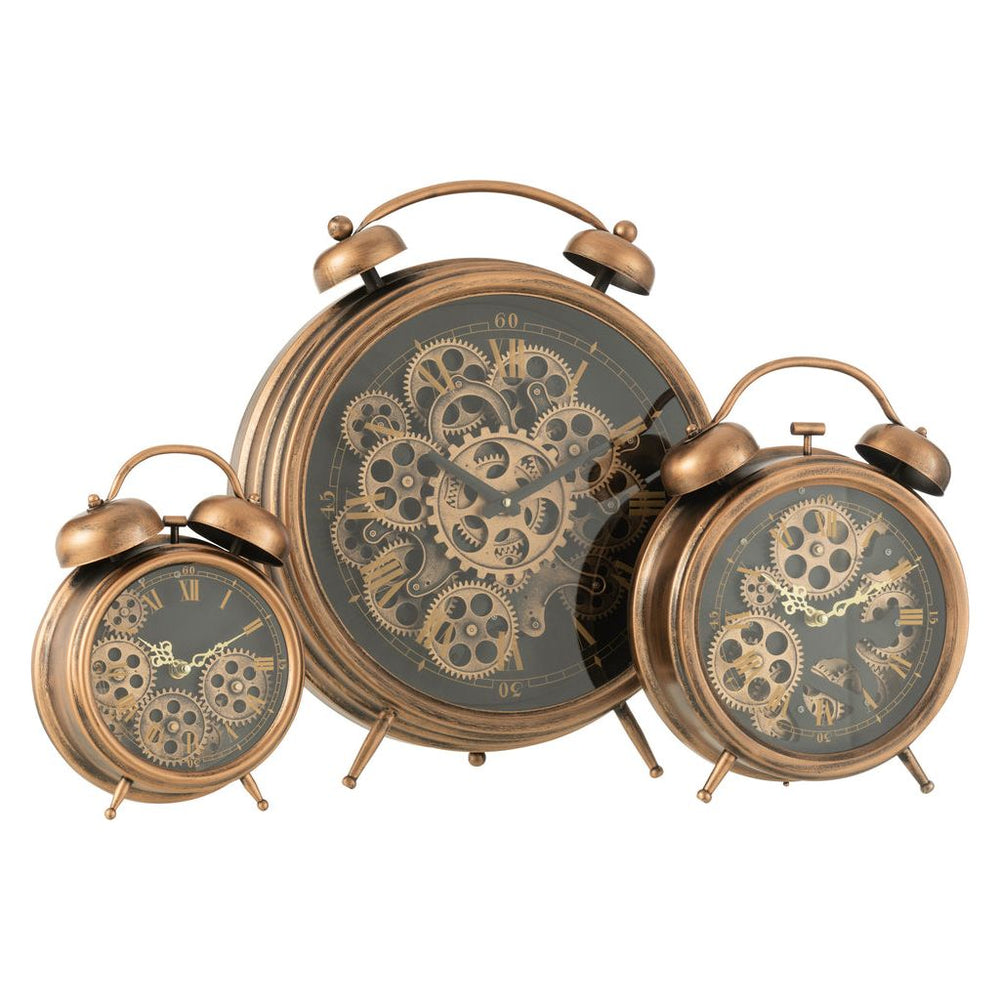 Réveil à horloge en chiffres romains avec engrenages en cuivre métallique de grande taille. | Designix -     - https://designix.fr