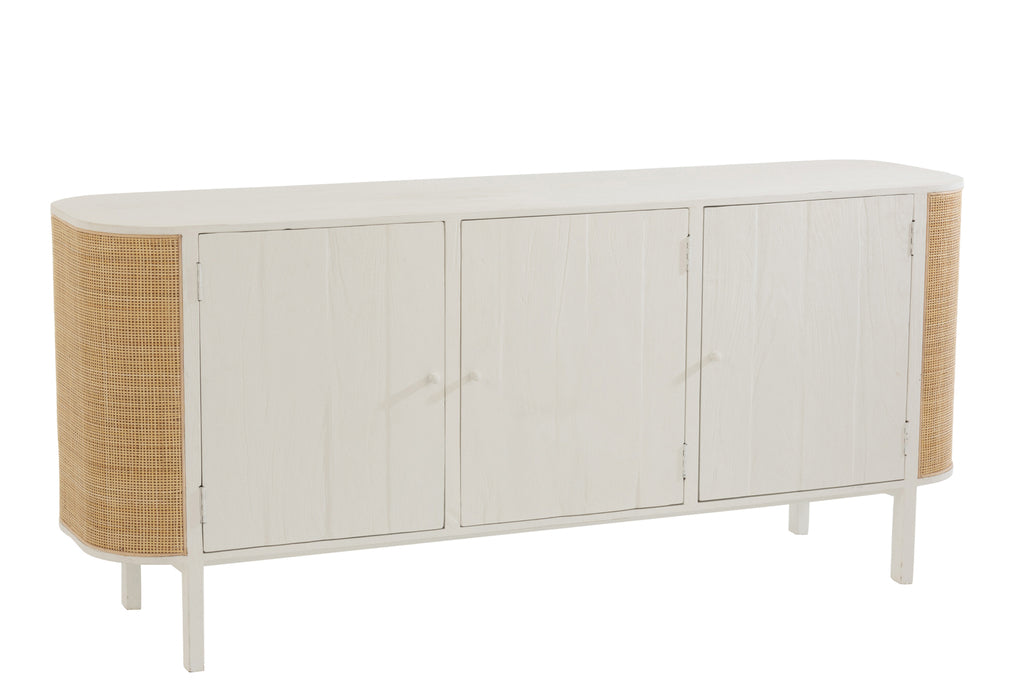 Armoire 3 portes en bois exotique/rattan blanc Molly | Designix -     - https://designix.fr