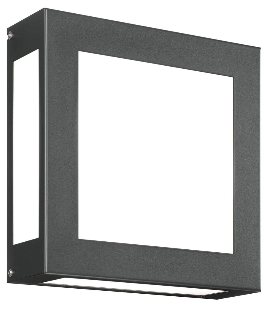 Applique murale carrée anthracite, diffuseur blanc, vue de trois quarts
