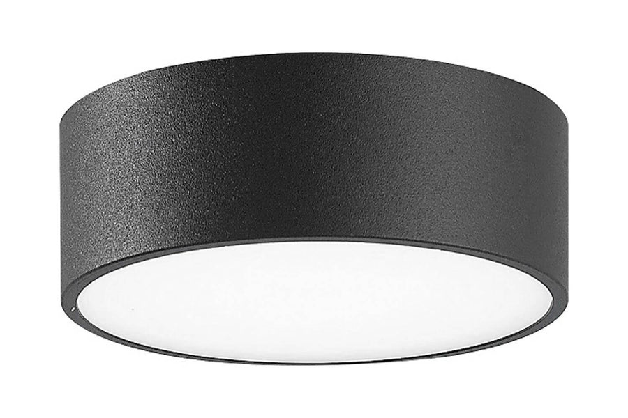 Second angle du plafonnier rond montrant la finition texturée du corps métallique