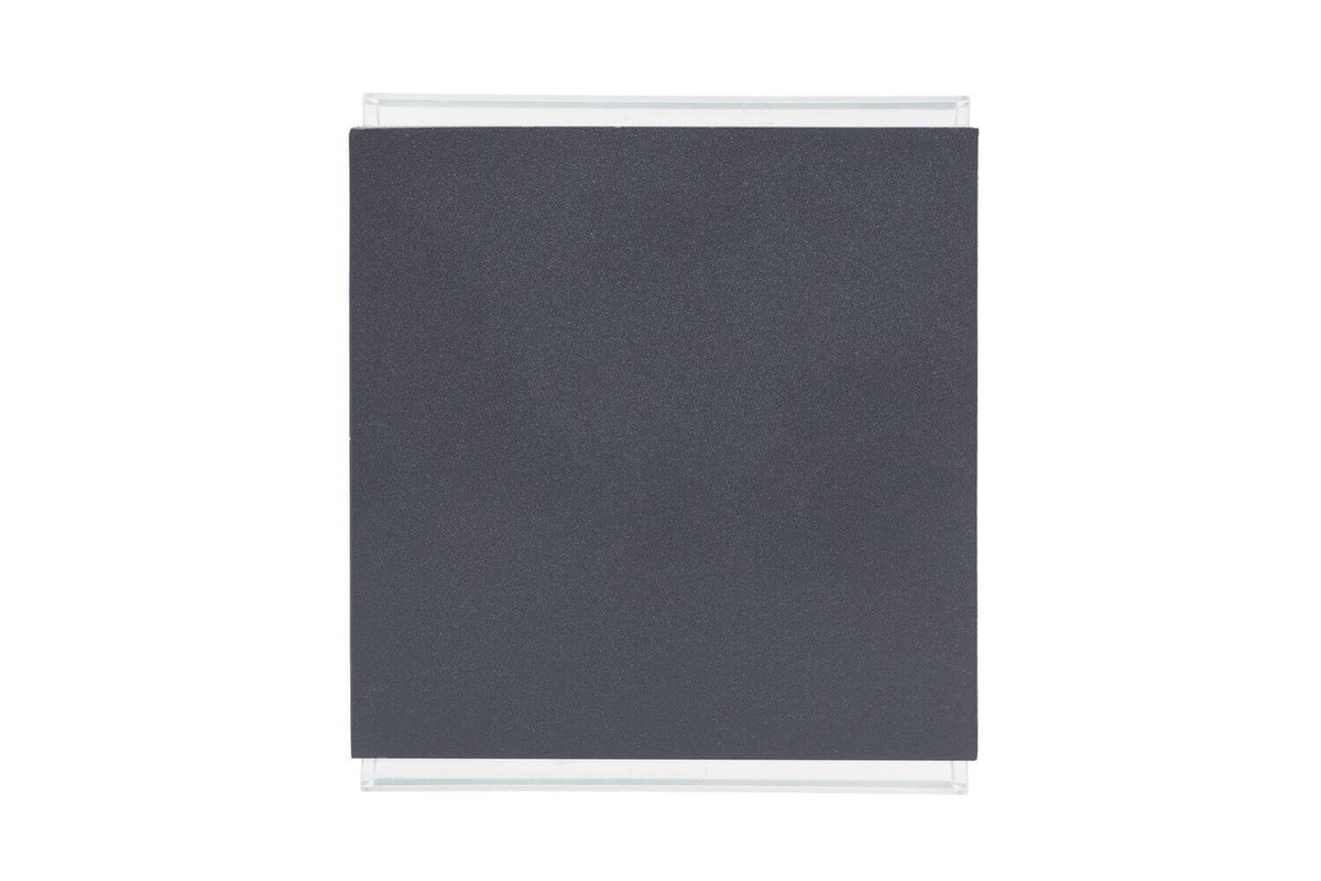 Vue de face du boîtier carré anthracite et ses deux bandes diffusantes blanches horizontales