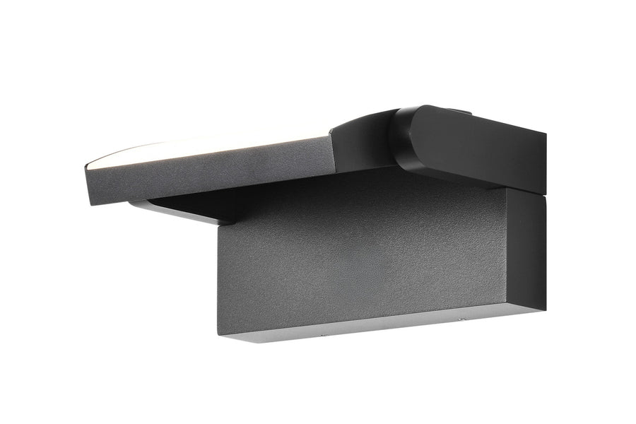 Profil du luminaire mural anthracite, tête plate inclinée vers le haut, forme compacte