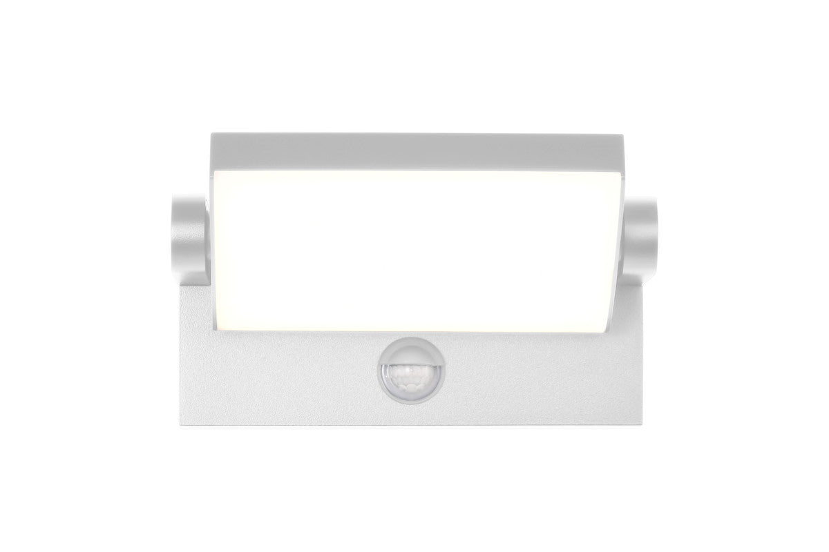 Face avant du luminaire mural blanc avec diffuseur rectangulaire et détecteur central