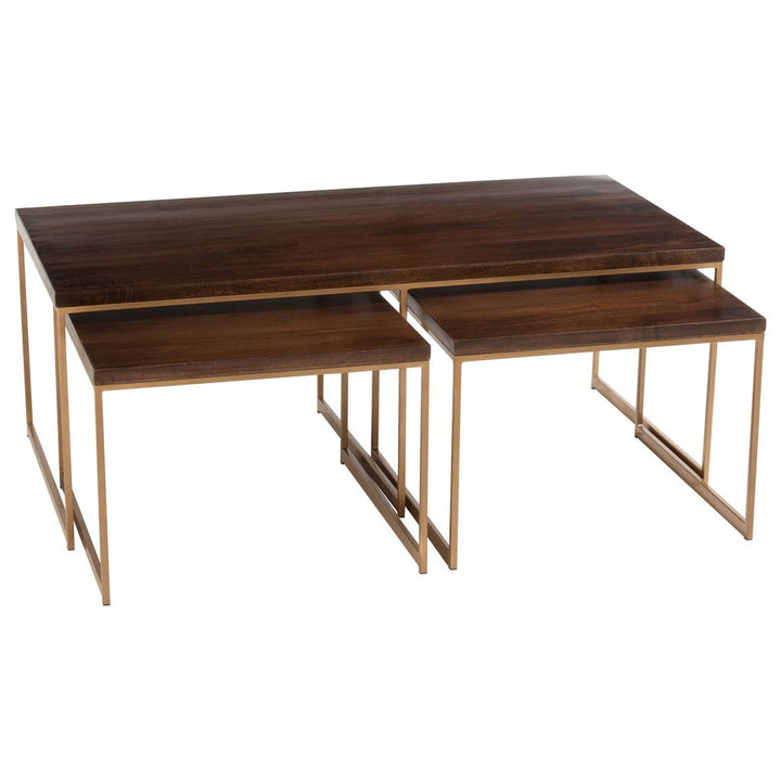 Table basse Rafi 3 parties en fer/bois de manguier doré/marron foncé | Designix -     - https://designix.fr