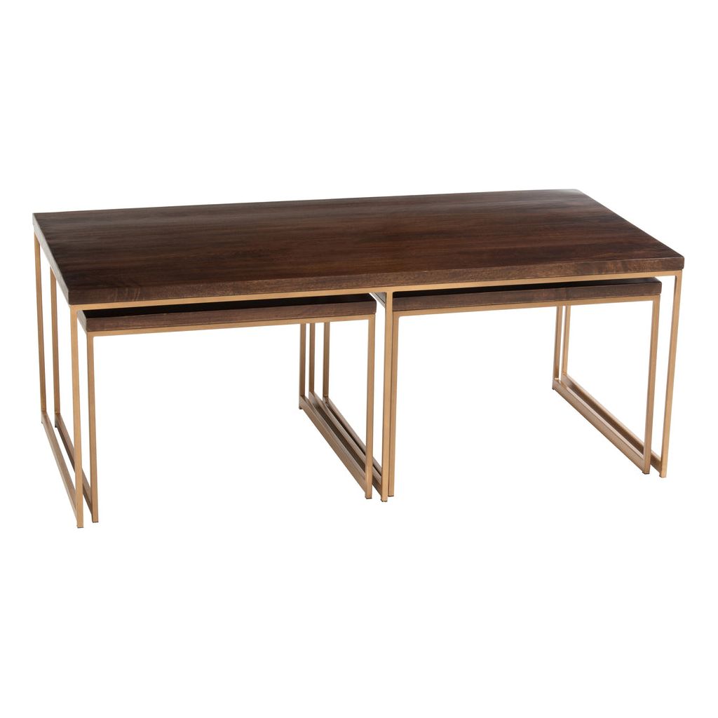 Table basse Rafi 3 parties en fer/bois de manguier doré/marron foncé | Designix -     - https://designix.fr