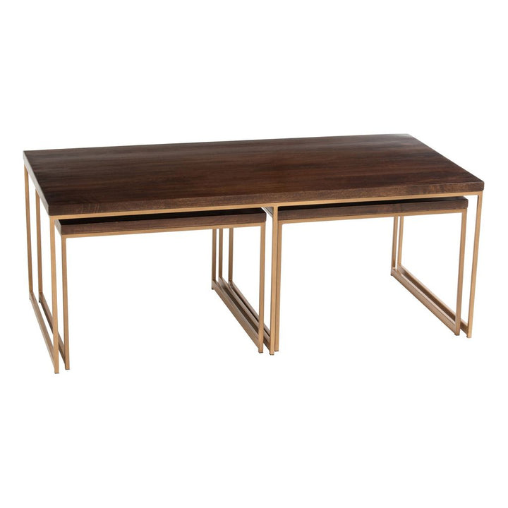 Table basse Rafi 3 parties en fer/bois de manguier doré/marron foncé | Designix -     - https://designix.fr