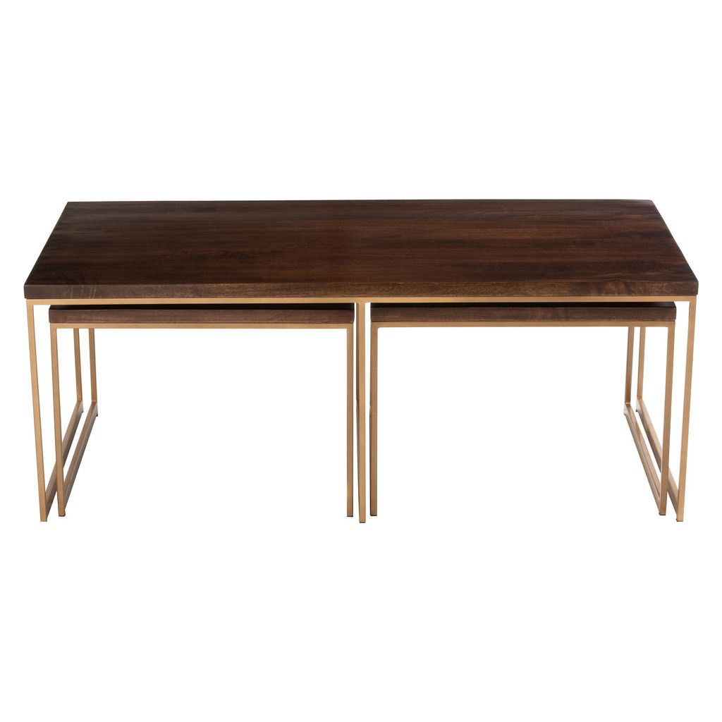 Table basse Rafi 3 parties en fer/bois de manguier doré/marron foncé | Designix -     - https://designix.fr