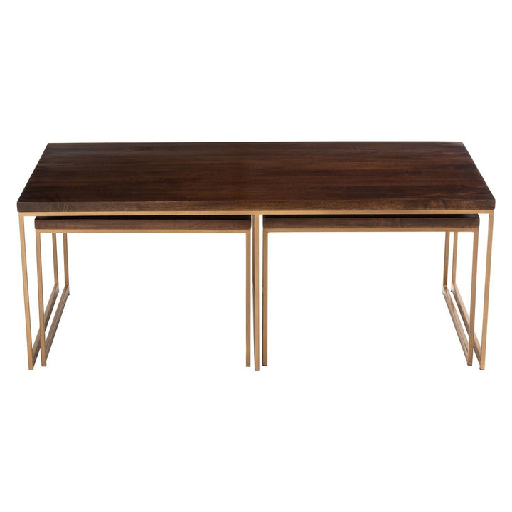 Table basse Rafi 3 parties en fer/bois de manguier doré/marron foncé | Designix -     - https://designix.fr