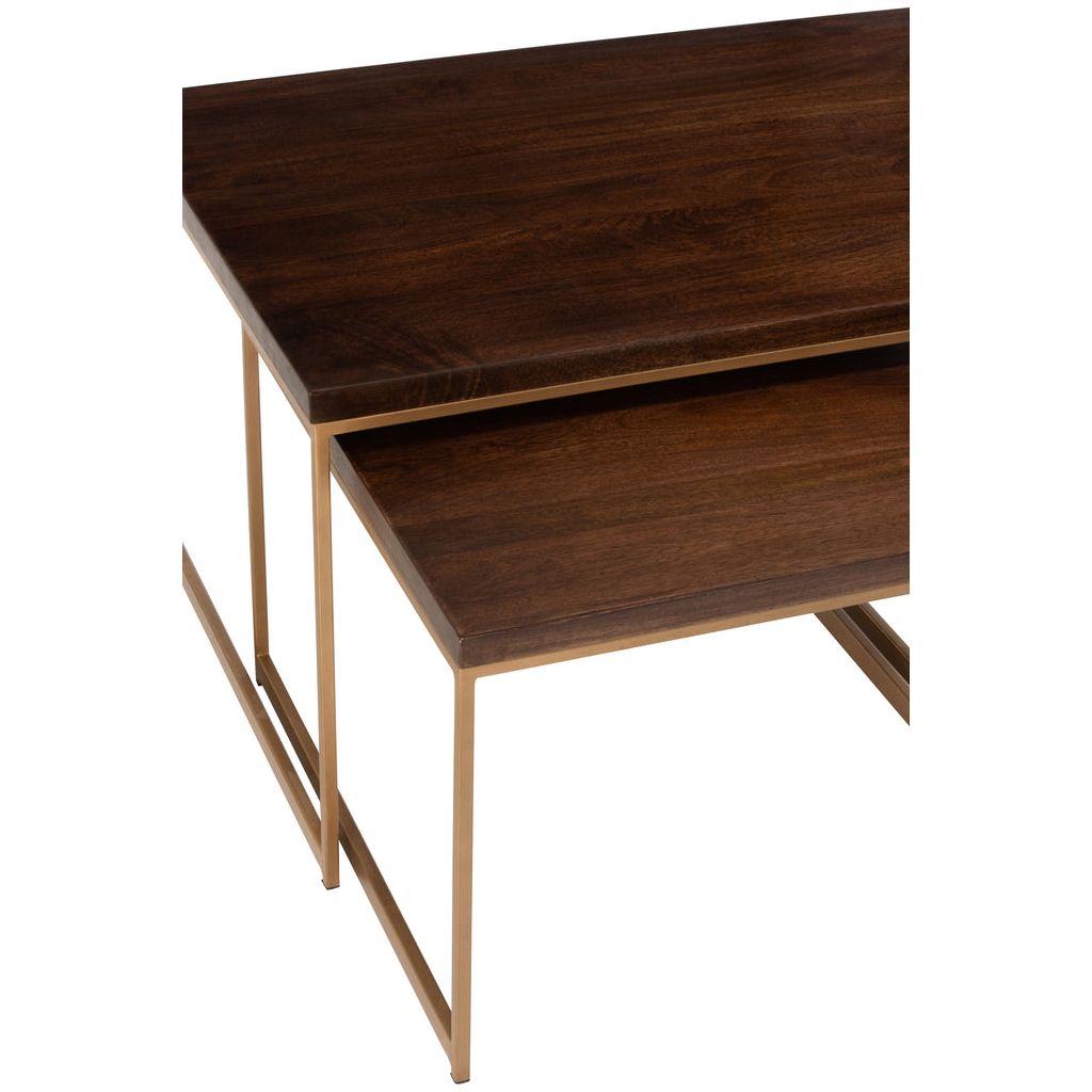 Table basse Rafi 3 parties en fer/bois de manguier doré/marron foncé | Designix -     - https://designix.fr