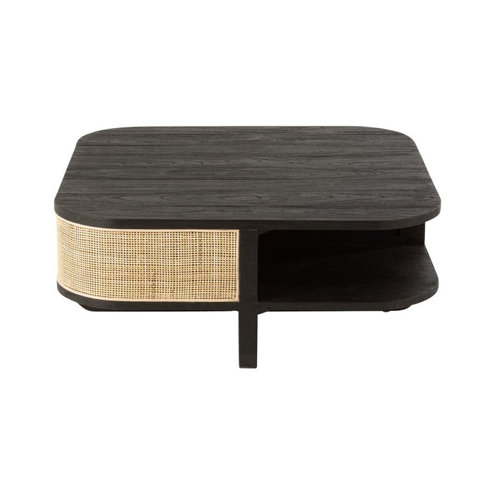 Table basse en bois exotique/rattan noir Molly | Designix -     - https://designix.fr