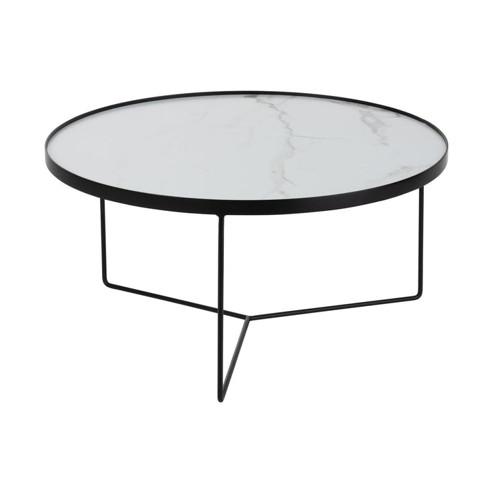 Table basse ronde en MDF/fer noir/blanc marbré | Designix -     - https://designix.fr