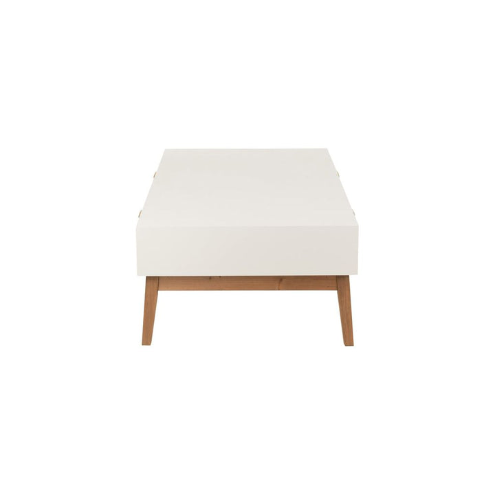 Table basse 2 tiroirs feuille en bois MDF blanc/naturel | Designix -     - https://designix.fr