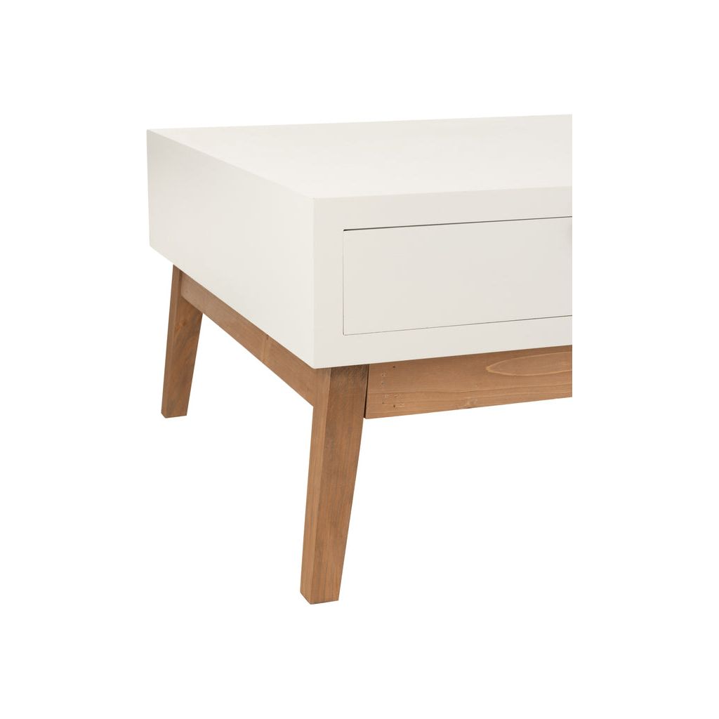 Table basse 2 tiroirs feuille en bois MDF blanc/naturel | Designix -     - https://designix.fr