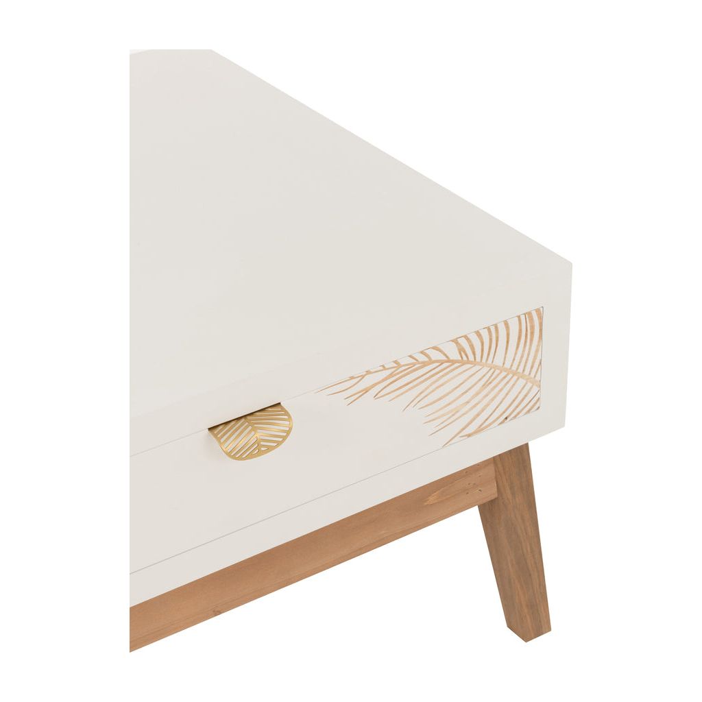 Table basse 2 tiroirs feuille en bois MDF blanc/naturel | Designix -     - https://designix.fr