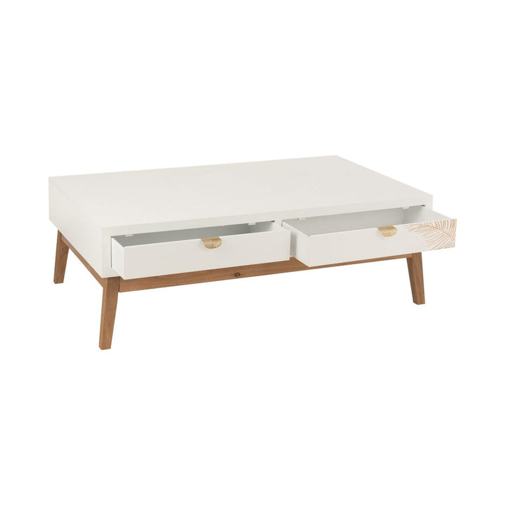 Table basse 2 tiroirs feuille en bois MDF blanc/naturel | Designix -     - https://designix.fr