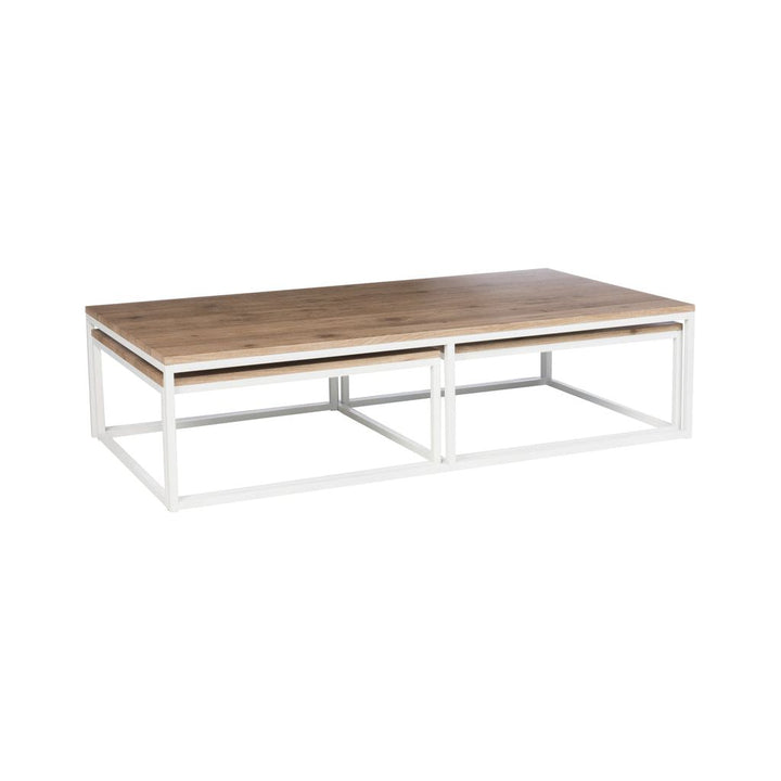 Table basse 3 parties rectangulaire en bois et métal naturel/blanc | Designix -     - https://designix.fr