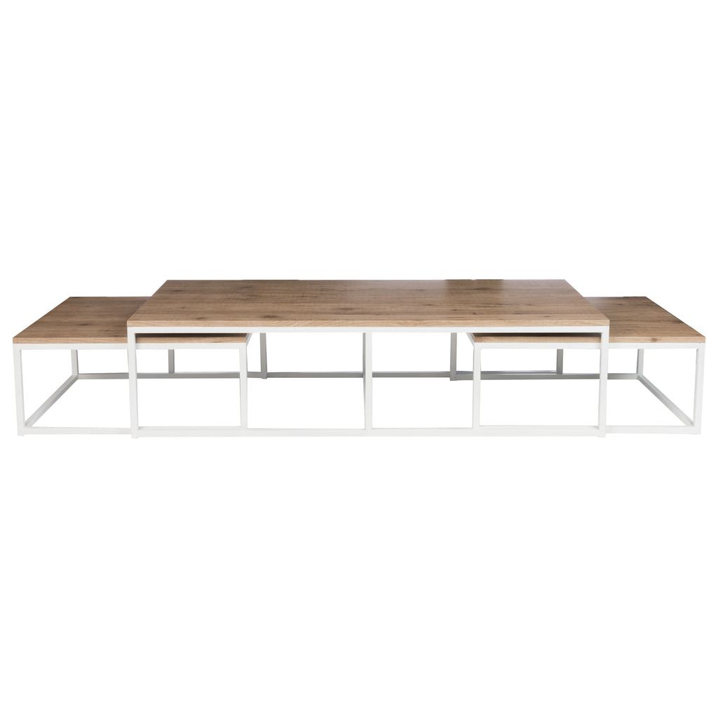 Table basse 3 parties rectangulaire en bois et métal naturel/blanc | Designix -     - https://designix.fr