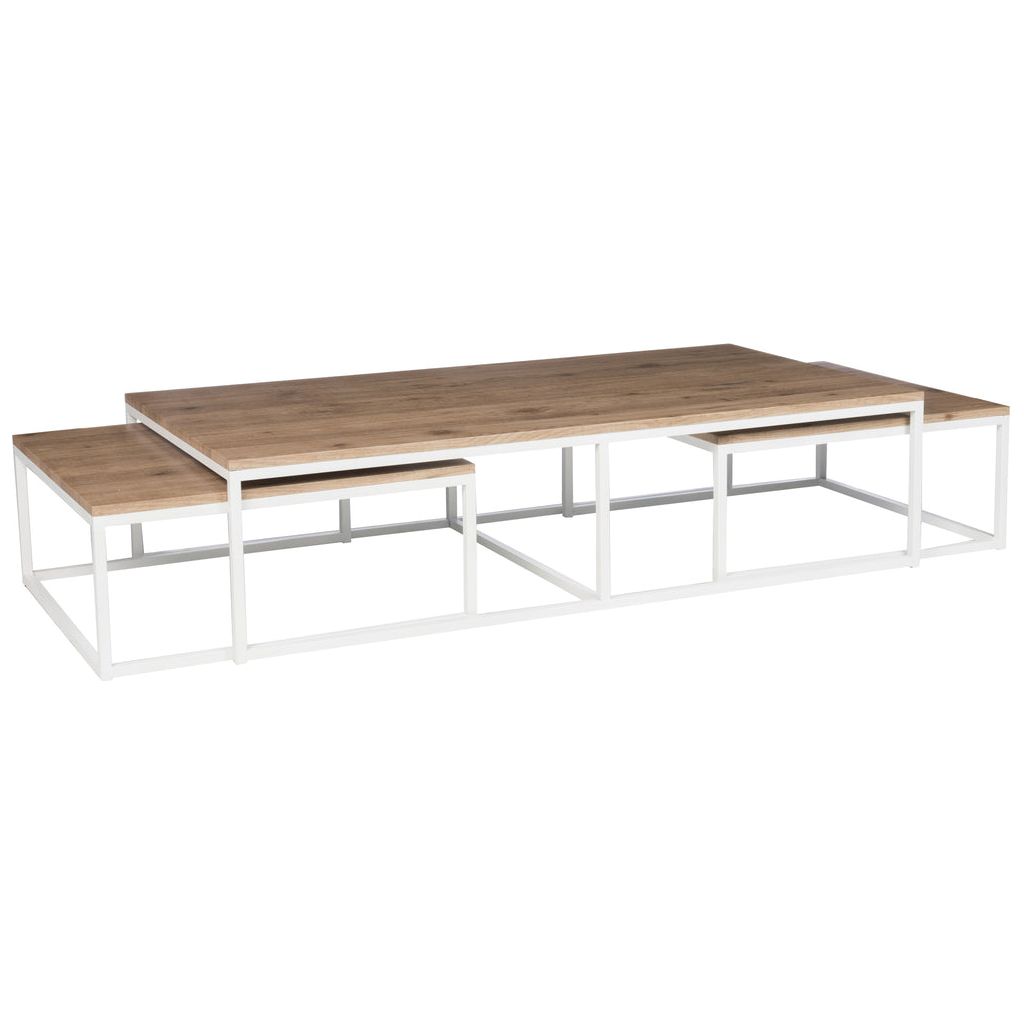 Table basse 3 parties rectangulaire en bois et métal naturel/blanc | Designix -     - https://designix.fr