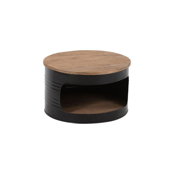 Table basse en forme de tonneau à 2 étagères en métal/bois noir/naturel | Designix -     - https://designix.fr