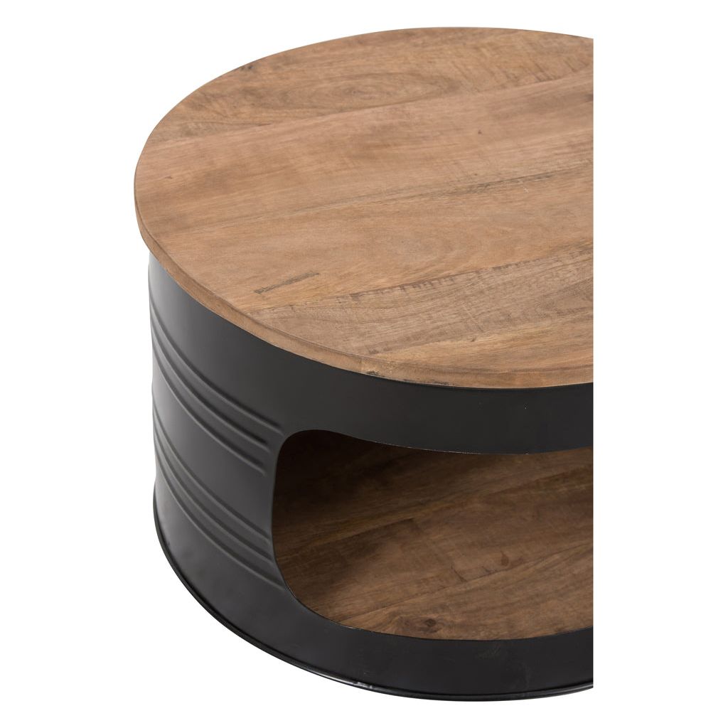 Table basse en forme de tonneau à 2 étagères en métal/bois noir/naturel | Designix -     - https://designix.fr